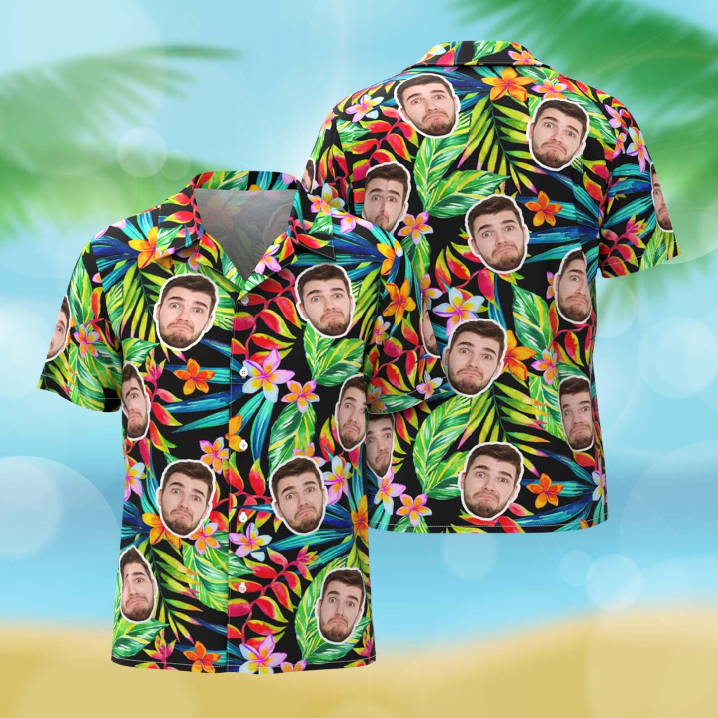 Hawaiian Shirts With 1-3 Faces Custom Button-down Shirts Gift For Him - Get Photo Blanket