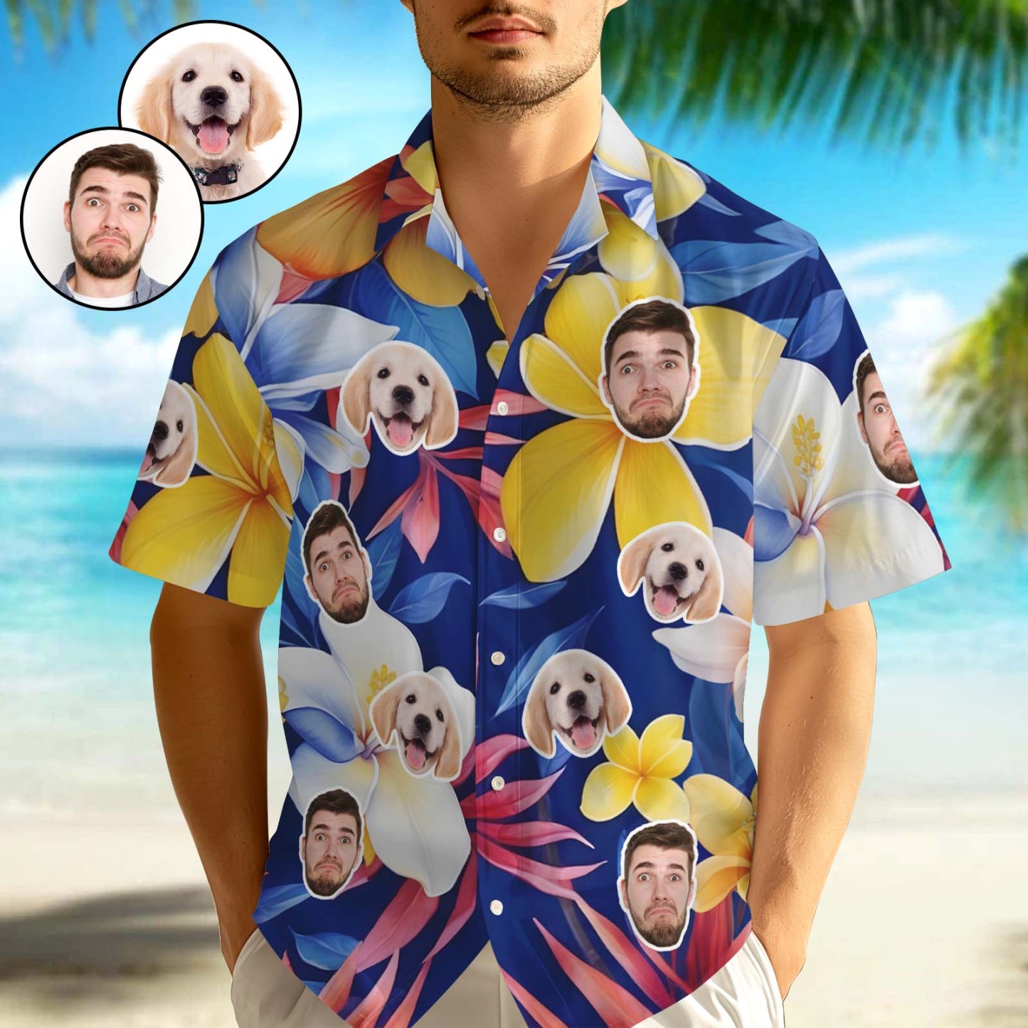 1-3 Faces Hawaiian Shirts Custom Button-down Shirts With Plumeria Men's Tropical Shirt - Get Photo Blanket
