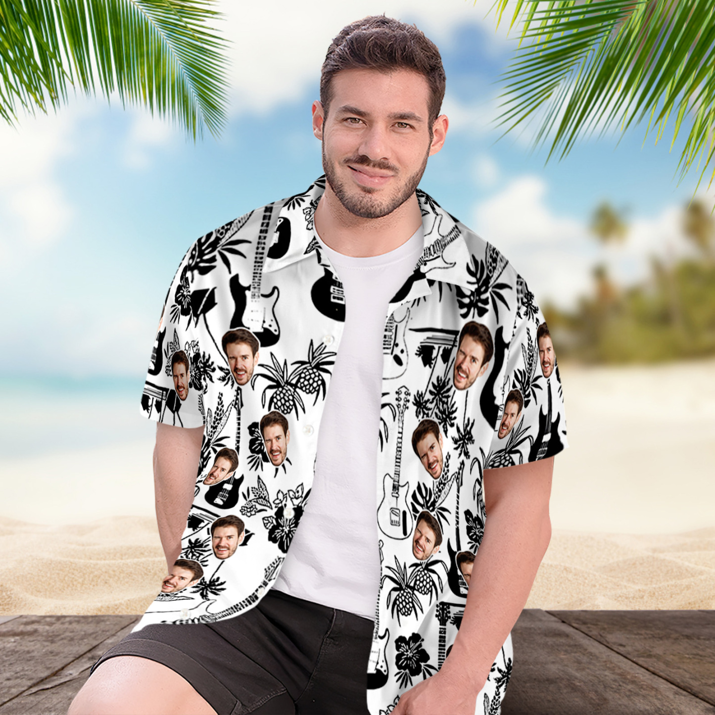 Custom Photo Hawaiian Shirt 3D Electric Guitar Shirt - Get Photo Blanket