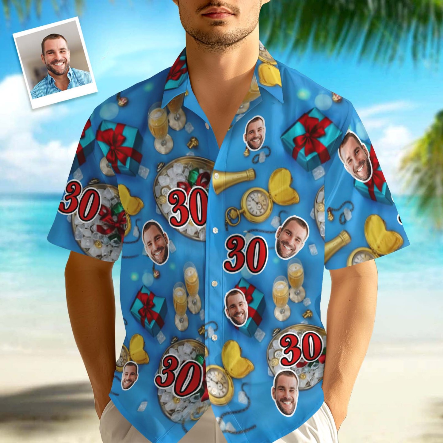 Custom Birthday Face Shirts With Cakes Custom Face & Age Button-down Shirts - Get Photo Blanket