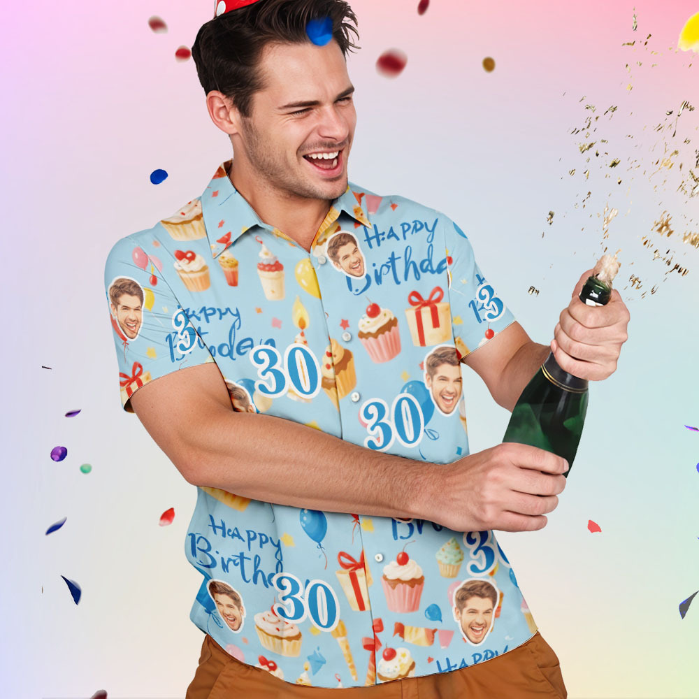 Custom Birthday Face Shirts With Cakes Custom Face & Age Button-down Shirts - Get Photo Blanket
