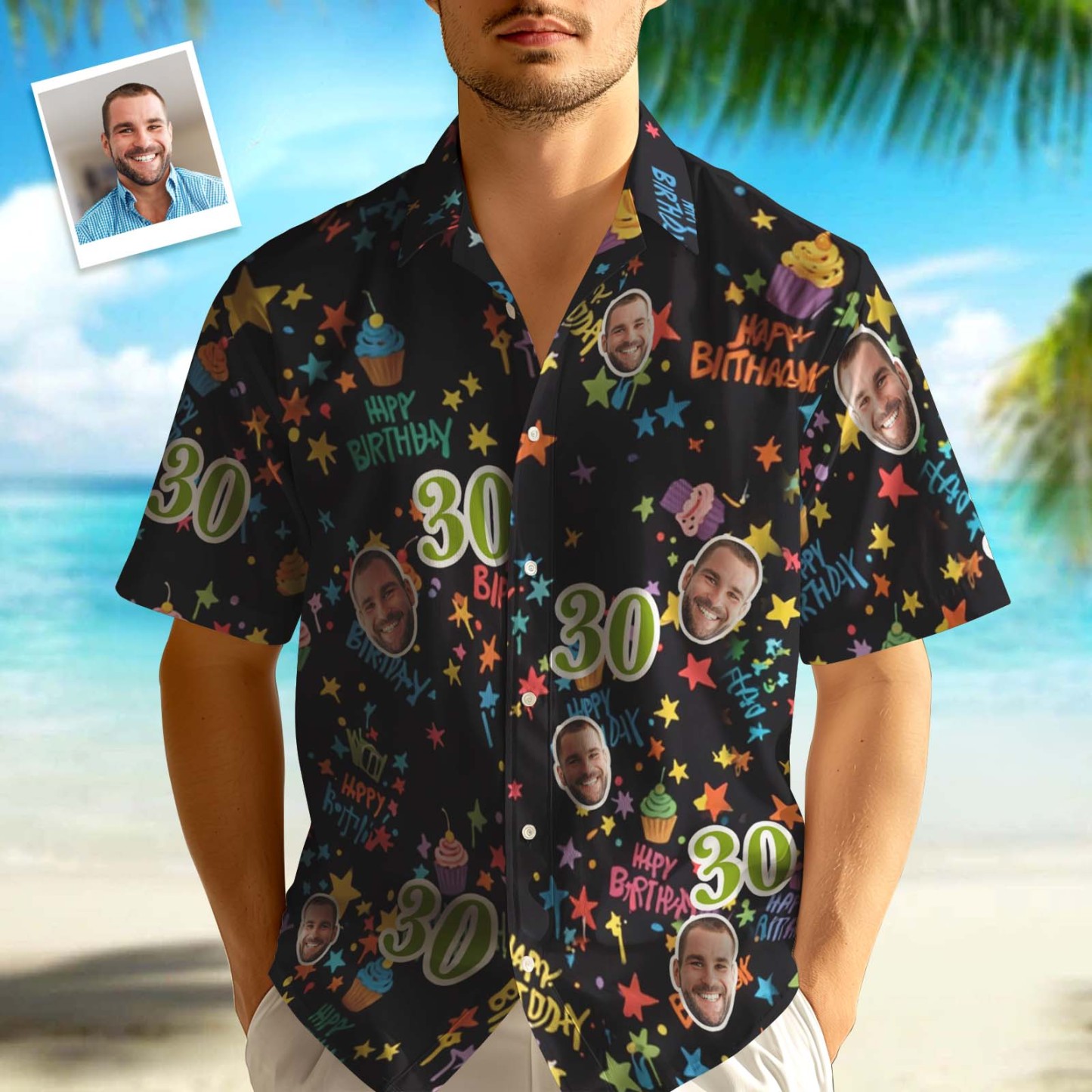 Custom Birthday Face Shirts With Cakes Custom Face & Age Button-down Shirts - Get Photo Blanket