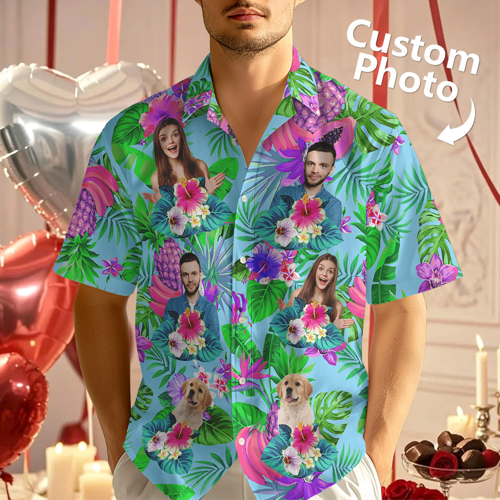 Custom Photo Funny Family Pet Tropical Personalized Custom Hawaiian Shirt - Get Photo Blanket