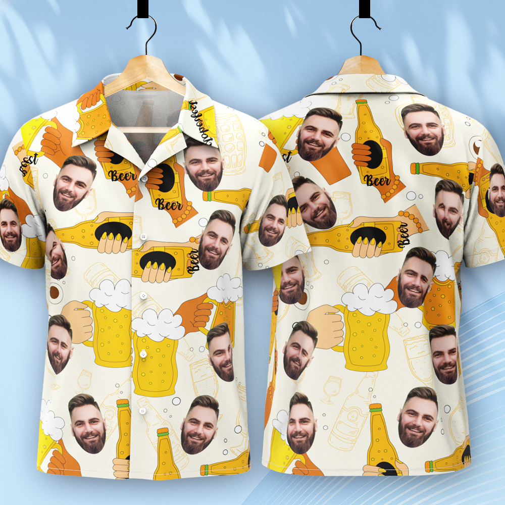Custom Beer Hawaiian Shirt for Men, Personalized Party Group Hawaii Shirts with Face, Customize Mens Funny Face Shirt Beer Shirts