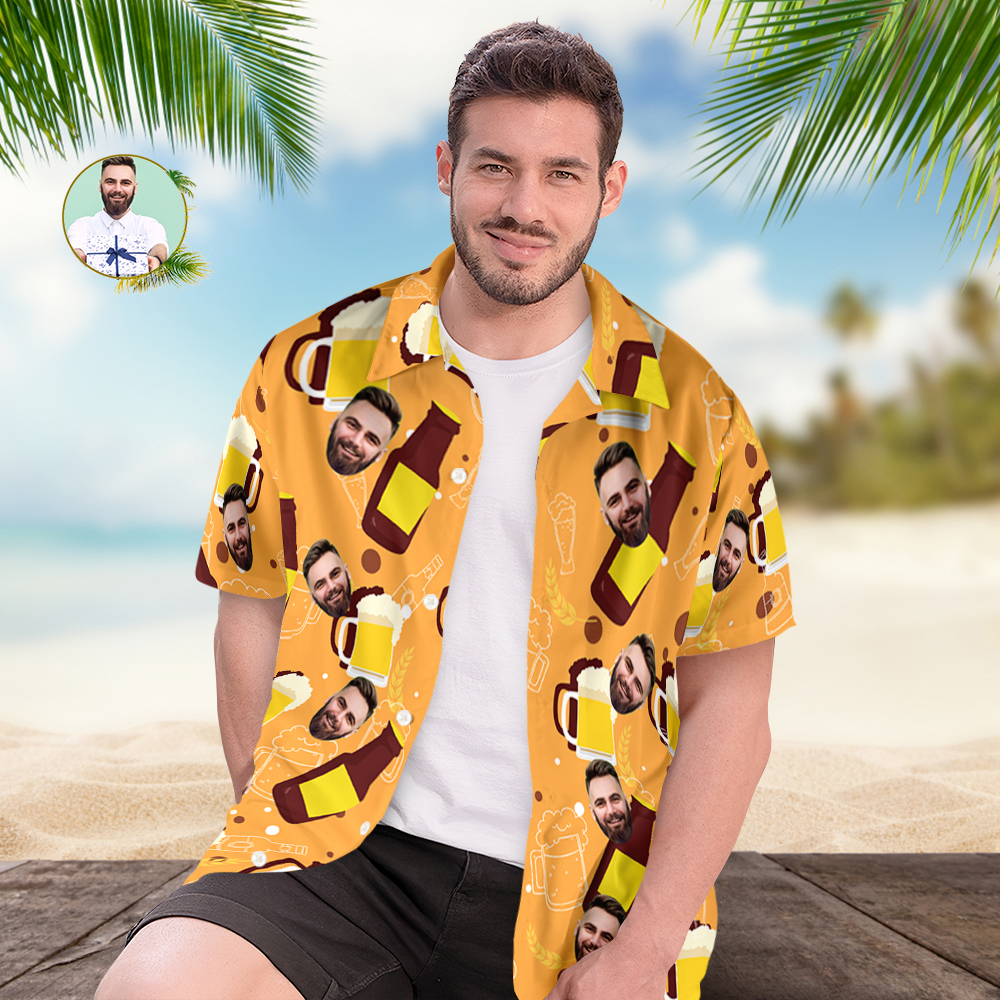 Custom Beer Hawaiian Shirt for Men, Personalized Party Group Hawaii Shirts with Face, Customize Mens Funny Face Shirt Beer Shirts