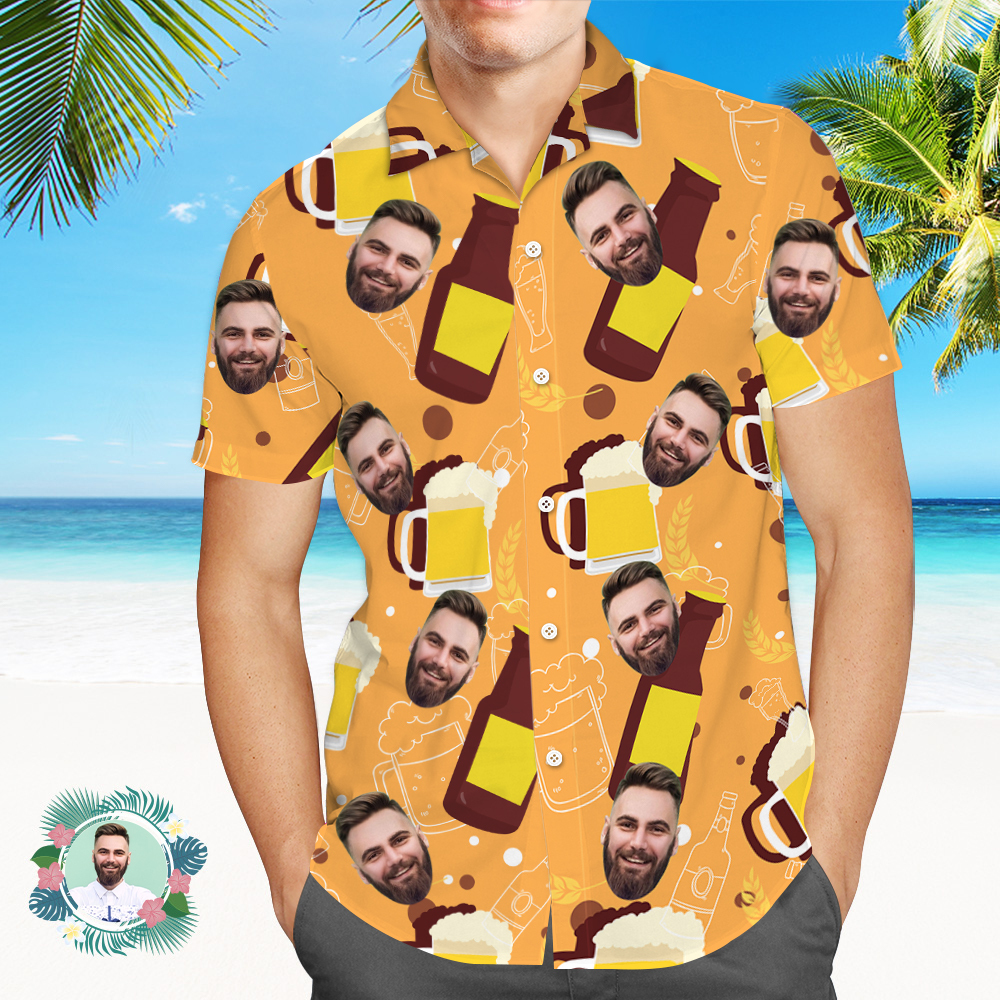 Custom Beer Hawaiian Shirt for Men, Personalized Party Group Hawaii Shirts with Face, Customize Mens Funny Face Shirt Beer Shirts