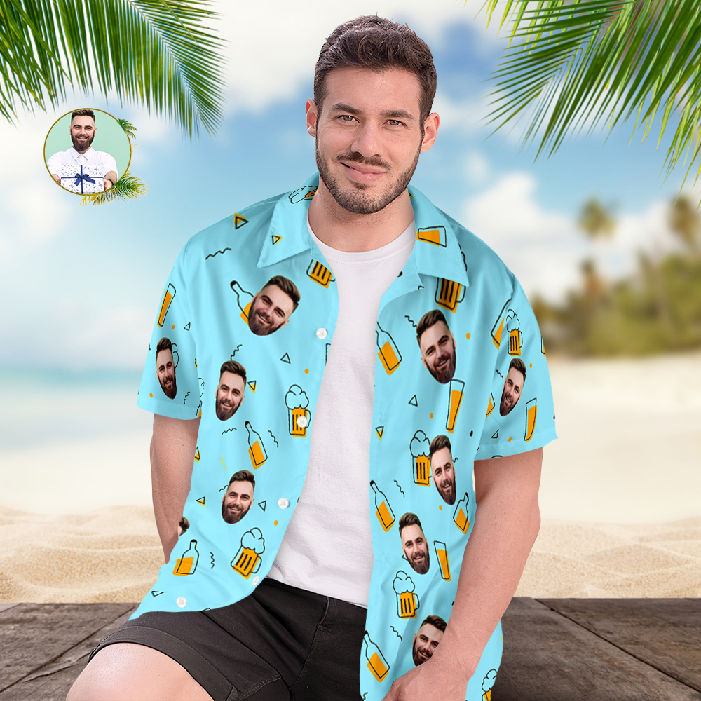 Custom Beer Hawaiian Shirt for Men, Personalized Party Group Hawaii Shirts with Face, Customize Mens Funny Face Shirt Beer Shirts