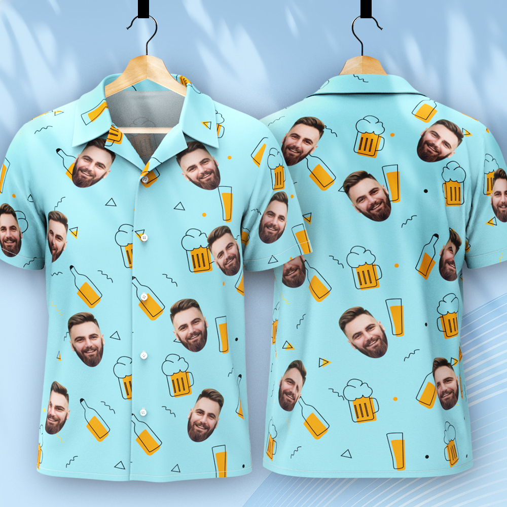 Custom Beer Hawaiian Shirt for Men, Personalized Party Group Hawaii Shirts with Face, Customize Mens Funny Face Shirt Beer Shirts