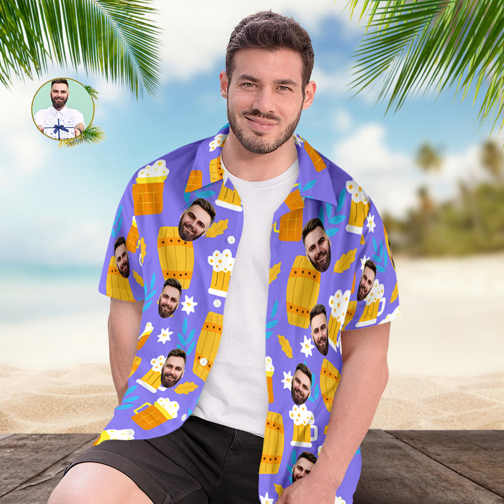 Custom Beer Hawaiian Shirt for Men, Personalized Party Group Hawaii Shirts with Face, Customize Mens Funny Face Shirt Beer Shirts