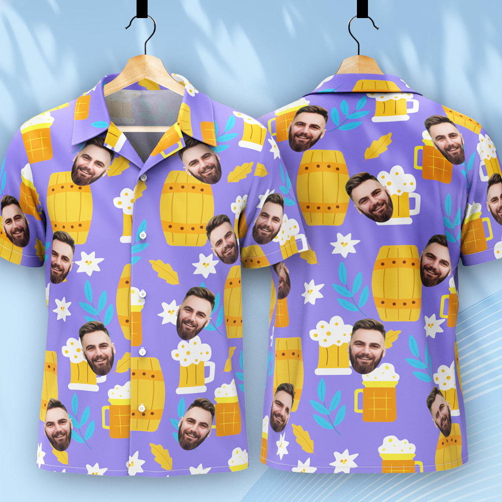 Custom Beer Hawaiian Shirt for Men, Personalized Party Group Hawaii Shirts with Face, Customize Mens Funny Face Shirt Beer Shirts