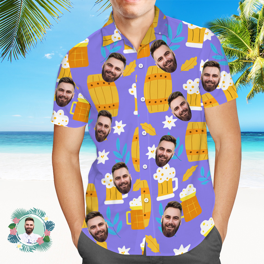 Custom Beer Hawaiian Shirt for Men, Personalized Party Group Hawaii Shirts with Face, Customize Mens Funny Face Shirt Beer Shirts