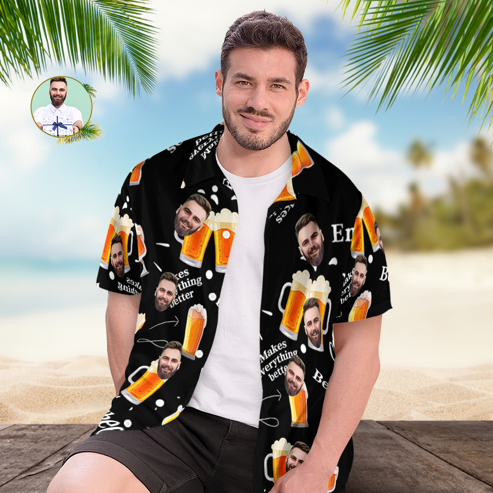Custom Beer Hawaiian Shirt for Men, Personalized Party Group Hawaii Shirts with Face, Customize Mens Funny Face Shirt Beer Shirts