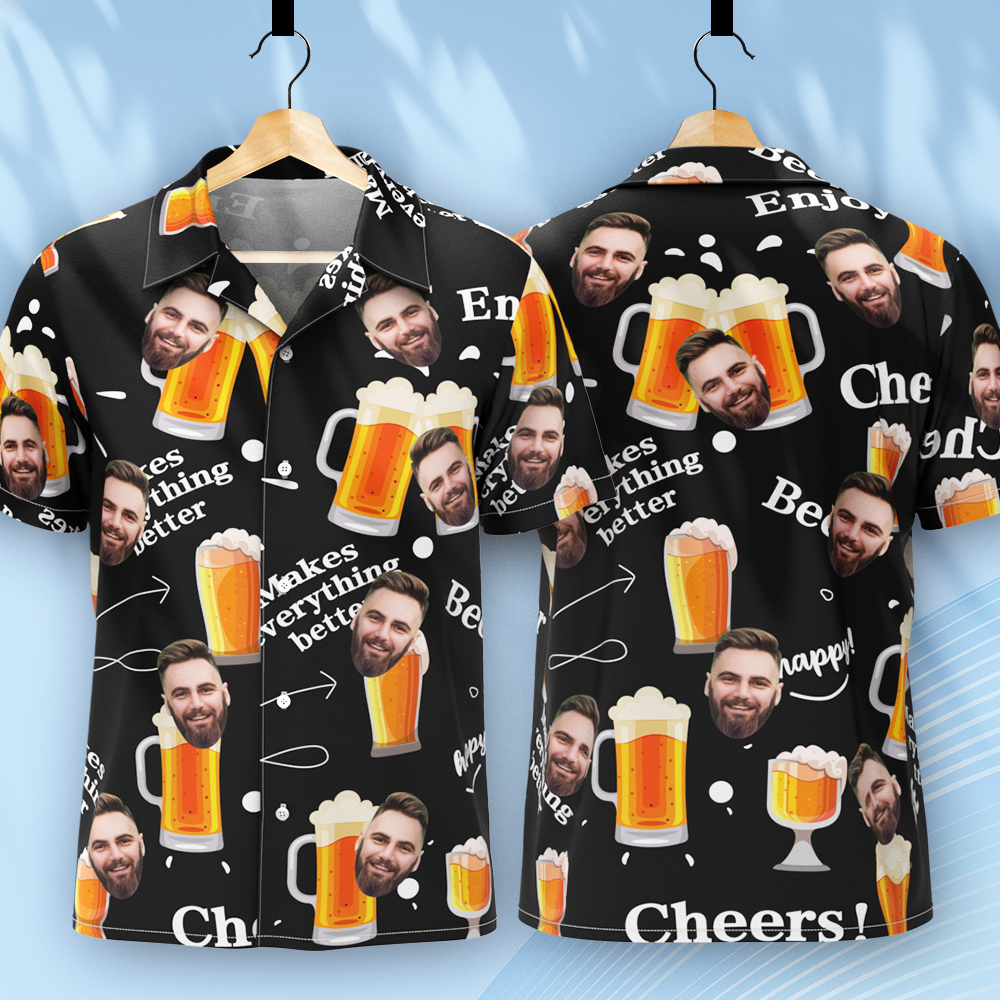 Custom Beer Hawaiian Shirt for Men, Personalized Party Group Hawaii Shirts with Face, Customize Mens Funny Face Shirt Beer Shirts