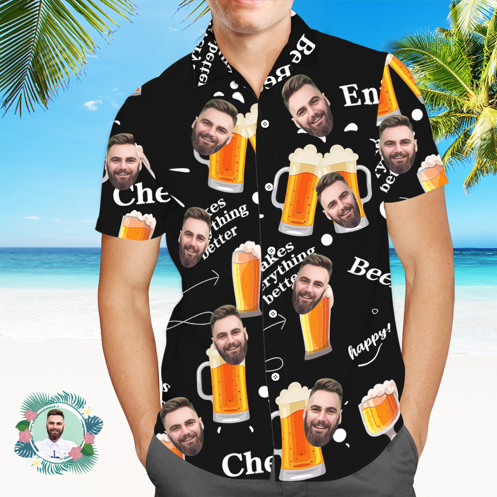 Custom Beer Hawaiian Shirt for Men, Personalized Party Group Hawaii Shirts with Face, Customize Mens Funny Face Shirt Beer Shirts