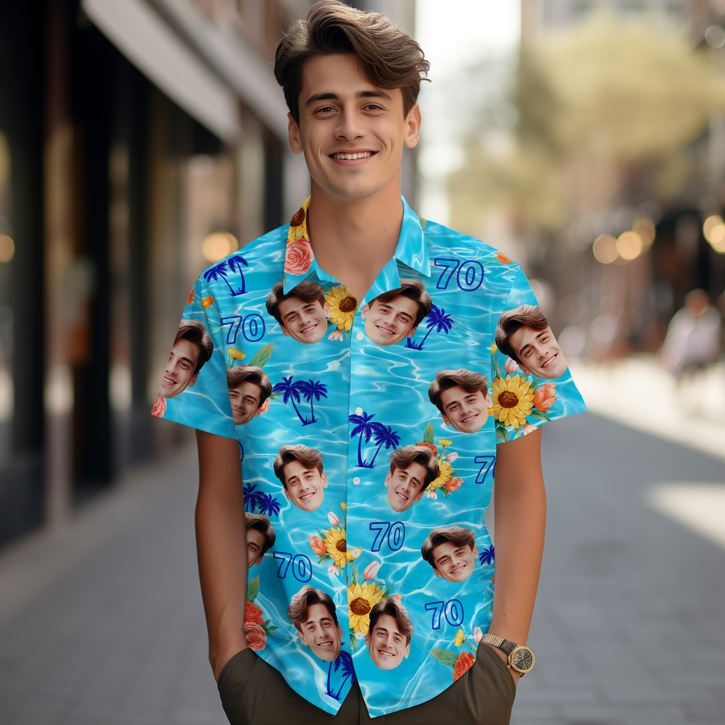 Custom Face Age Hawaiian Shirt Personalized Sunflower Short Sleeve Shirt with Photo Birthday Shirt for Men Birthday Gifts - Get Photo Blanket
