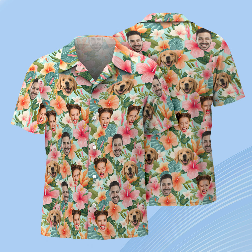 Custom Face Hawaiian Shirt Tropical Flowers Print Funny Personalized Summer Outfit - Get Photo Blanket