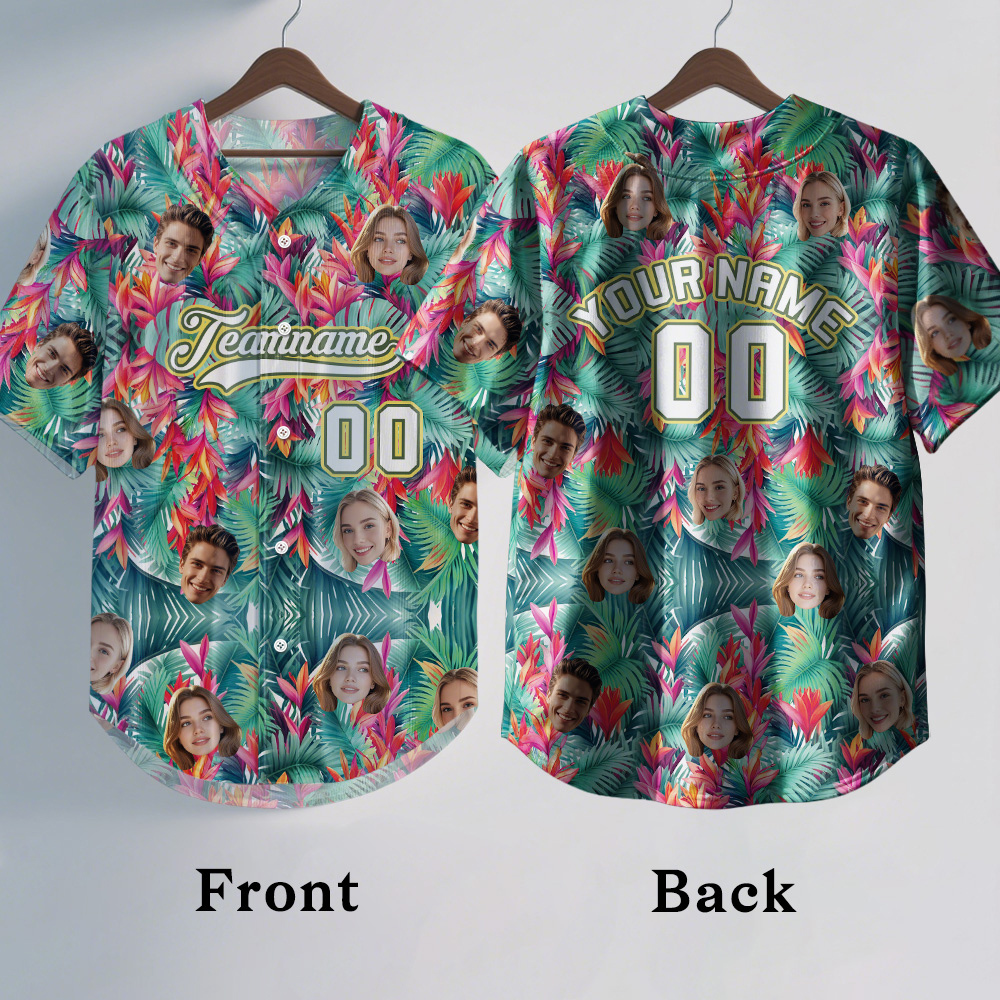Custom Hawaiian Baseball Jersey with Face Teamname Name Number Personalized Hawaii Floral Shirt for Men Women - Get Photo Blanket