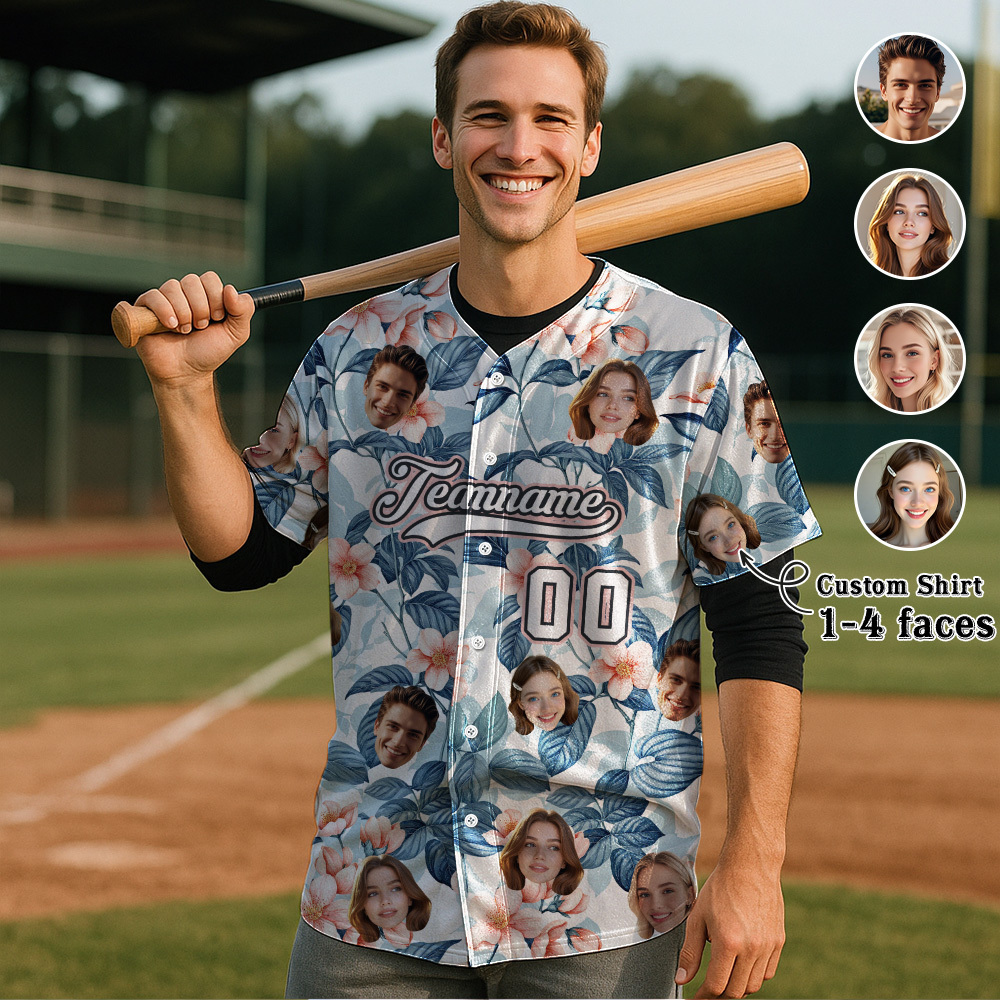 Custom Hawaiian Baseball Jersey with Face Teamname Name Number Personalized Hawaii Floral Shirt for Men Women - Get Photo Blanket