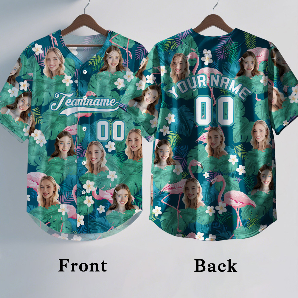 Custom Hawaiian Baseball Jersey with Face Teamname Name Number Personalized Hawaii Floral Shirt for Men Women - Get Photo Blanket
