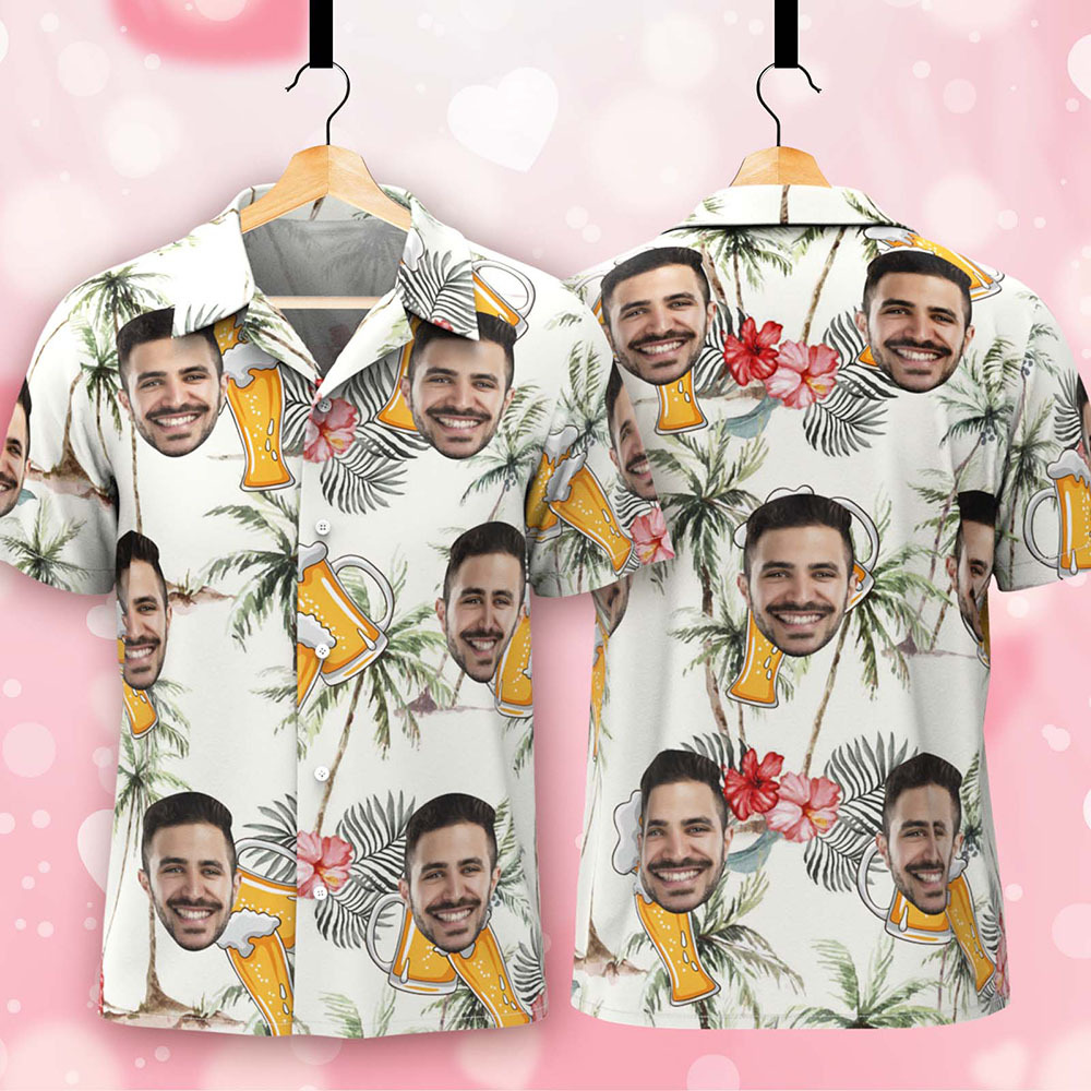 Custom Face Hawaiian Shirt Personalized BBQ & Beer Party Aloha Shirt Funny Gift for Men - Get Photo Blanket