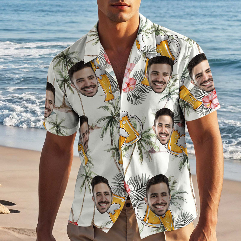Custom Face Hawaiian Shirt Personalized BBQ & Beer Party Aloha Shirt Funny Gift for Men - Get Photo Blanket