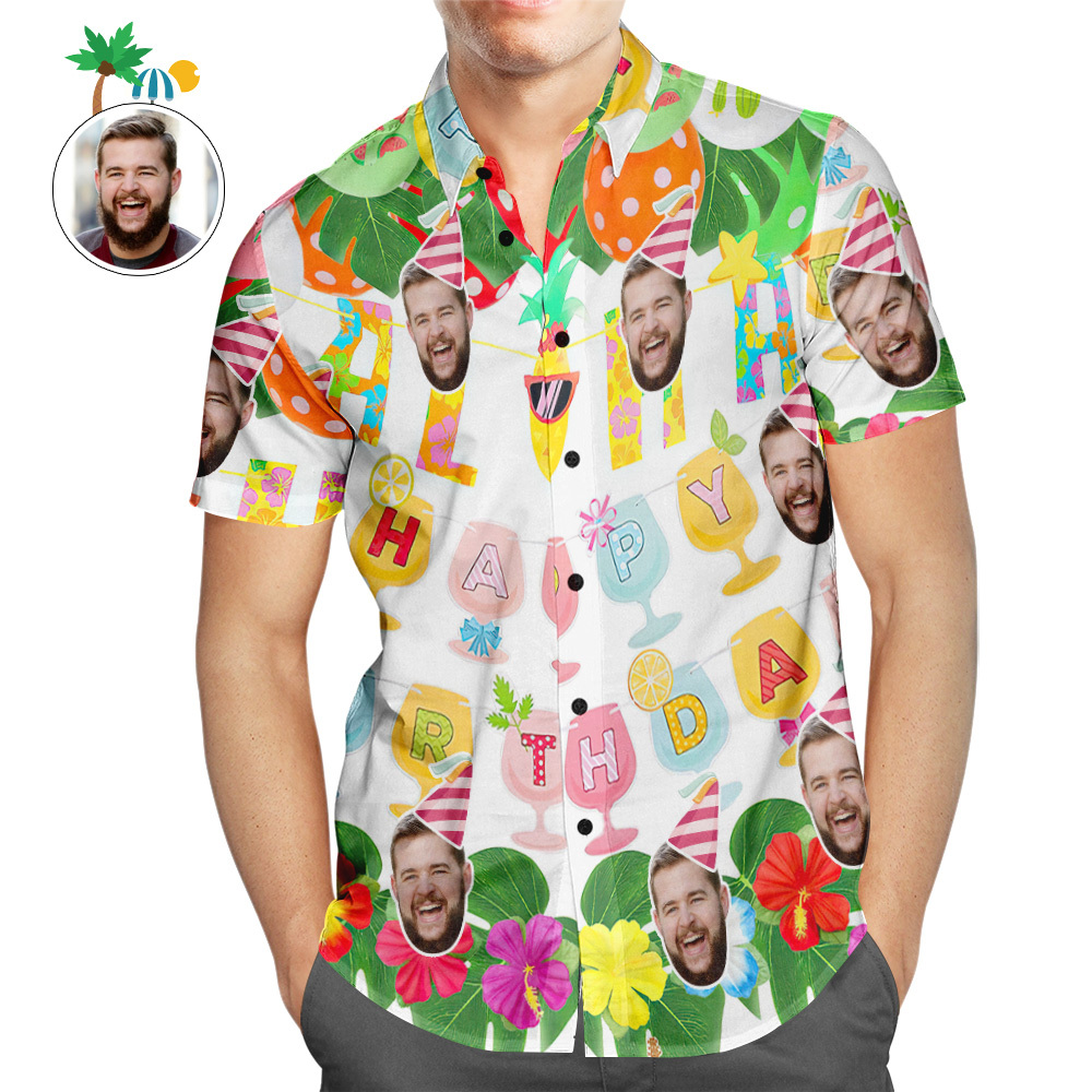 Custom Aloha Happy Birthday Hawaiian Shirt Personalized Face Shirt - Get Photo Blanket