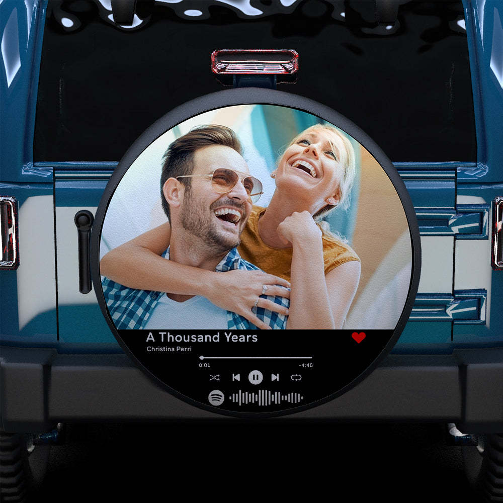 Gifts for Him Spare Tire Cover Leather Custom Photo Spotify Code - MyFaceTshirt
