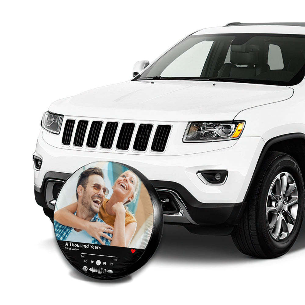 Gifts for Him Spare Tire Cover Leather Custom Photo Spotify Code - MyFaceTshirt