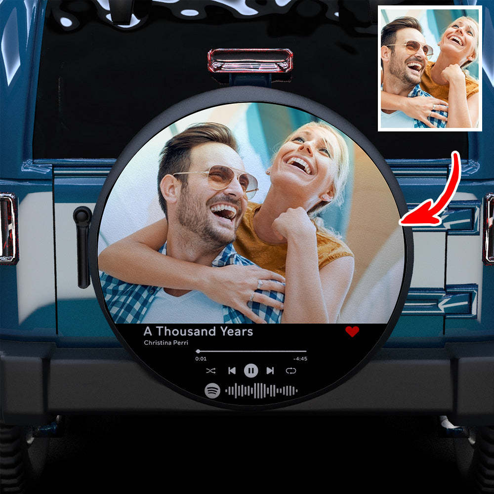 Gifts for Him Spare Tire Cover Leather Custom Photo Spotify Code - MyFaceTshirt