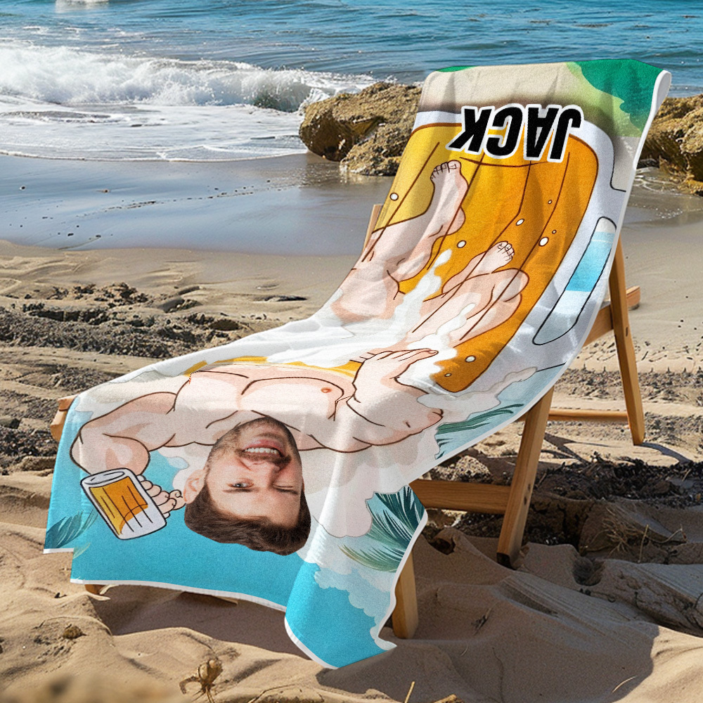 Father's Day Gift , Personalized Beach Towel For Adults Couple Gifts For Him , Beer Man, Muscle Man , Quick Dry , For Dad, No Sand Microfiber Beach Towel