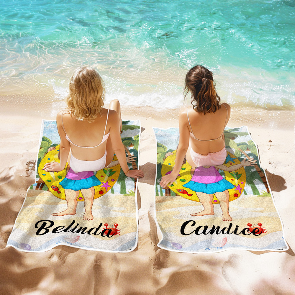 Custom Photo Beach Towel, Quick Dry Bath Towel,Girl With Swimming Ring Swimming Towel, No Sand Microfiber Beach Towel, Quick Dry Bath Towel