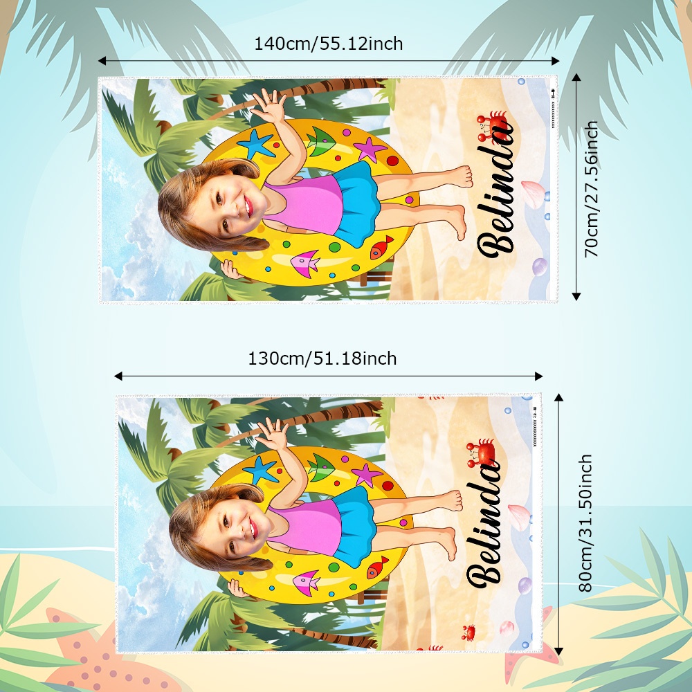 Custom Photo Beach Towel, Quick Dry Bath Towel,Girl With Swimming Ring Swimming Towel, No Sand Microfiber Beach Towel, Quick Dry Bath Towel