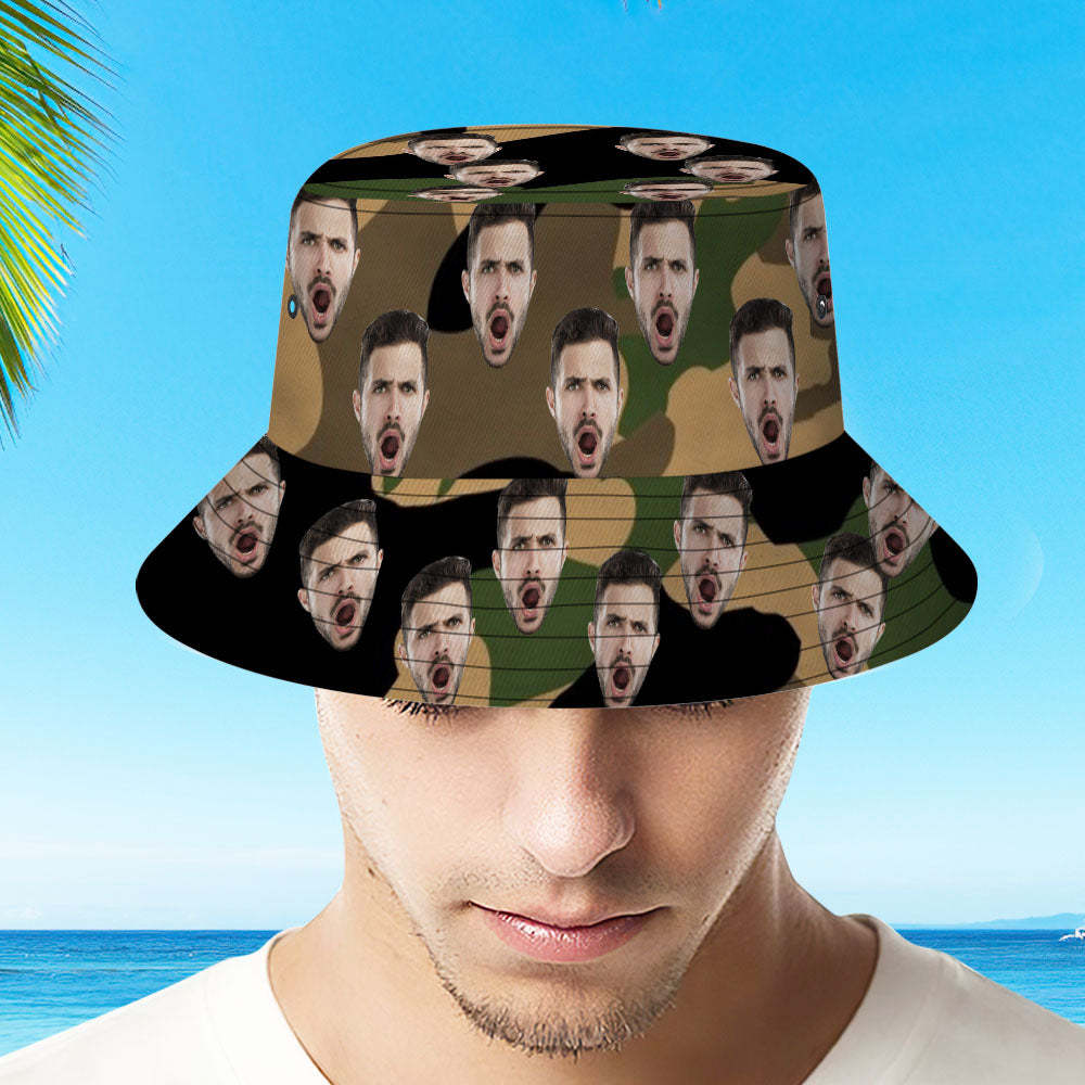 Custom Bucket Hat Unisex Face Bucket Hat Personalize Wide Brim Outdoor Summer Cap Hiking Beach Sports Hats Camouflage Bucket Hat Gift for Lover-MyHawaiianShirts