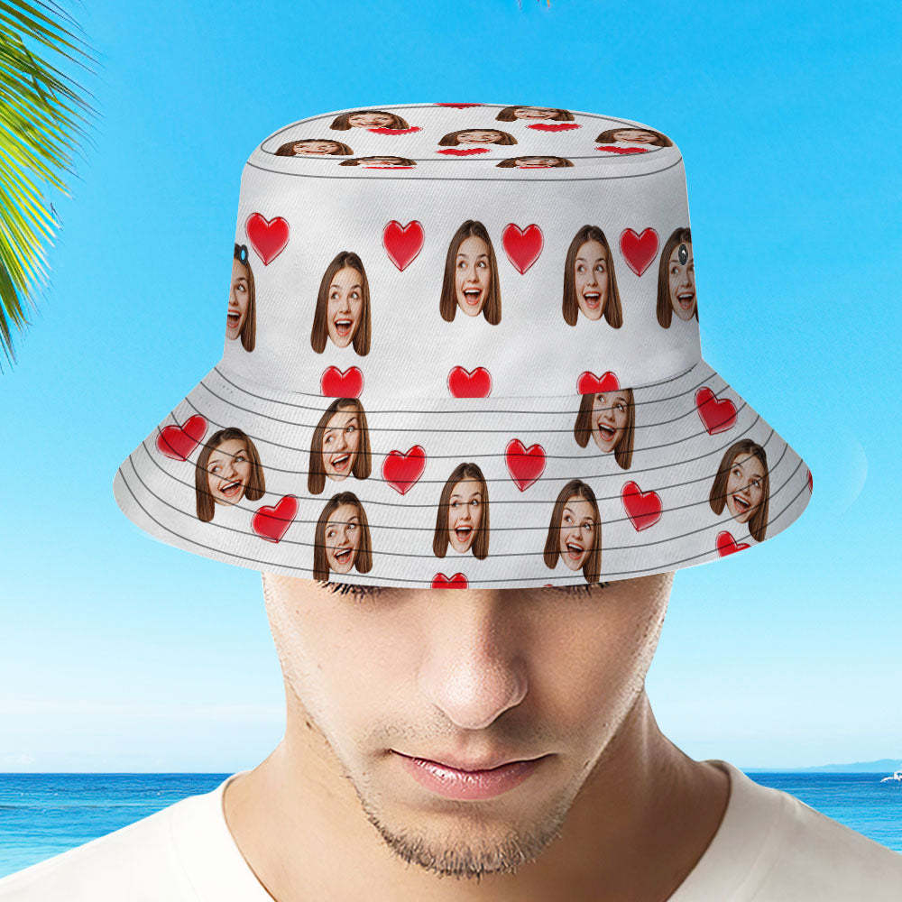 Custom Your Photo Face And Pet Summer Bucket Hat Fisherman Hat - Heart White-MyHawaiianShirts