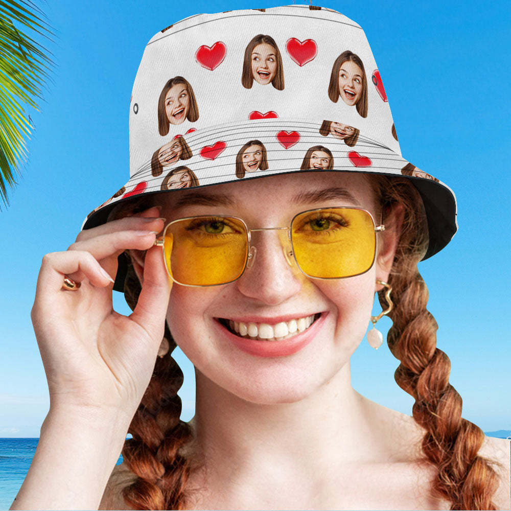 Custom Your Photo Face And Pet Summer Bucket Hat Fisherman Hat - Heart White-MyHawaiianShirts
