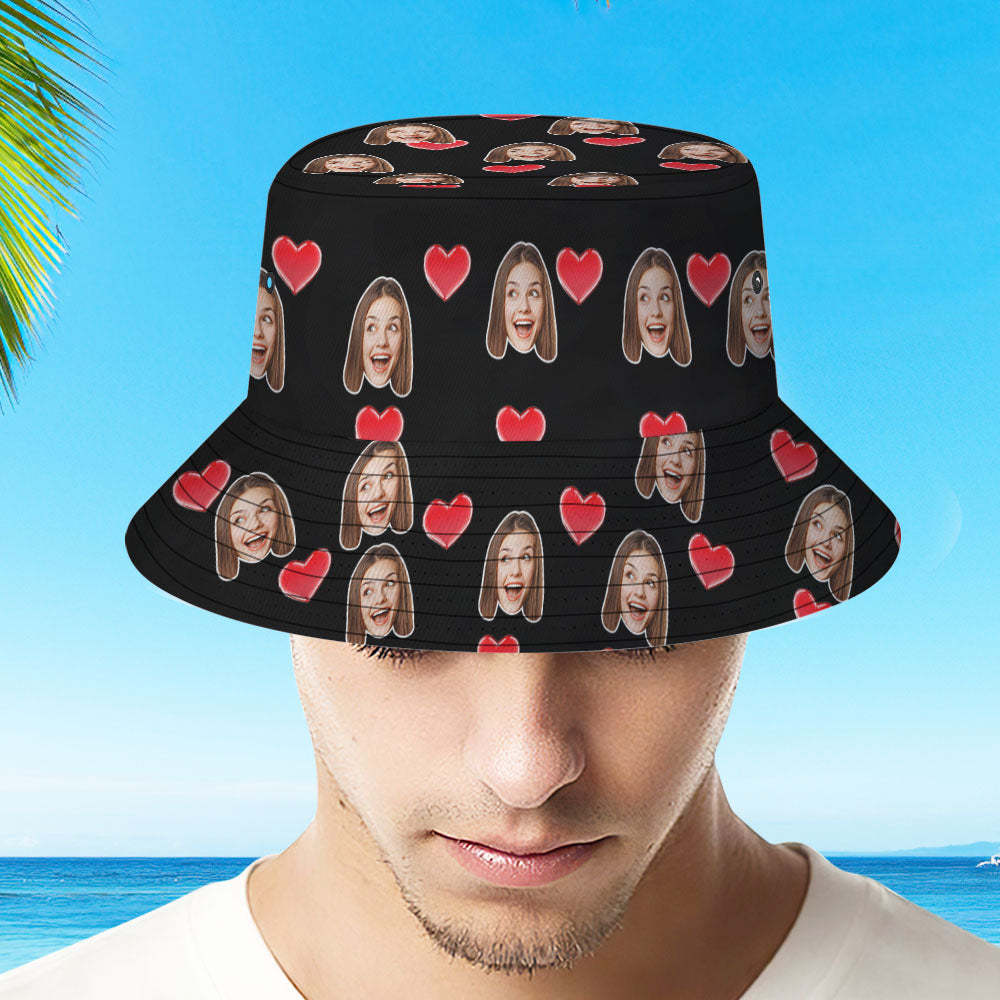 Custom Your Photo Face And Pet Summer Bucket Hat Fisherman Hat - Heart Black-MyHawaiianShirts