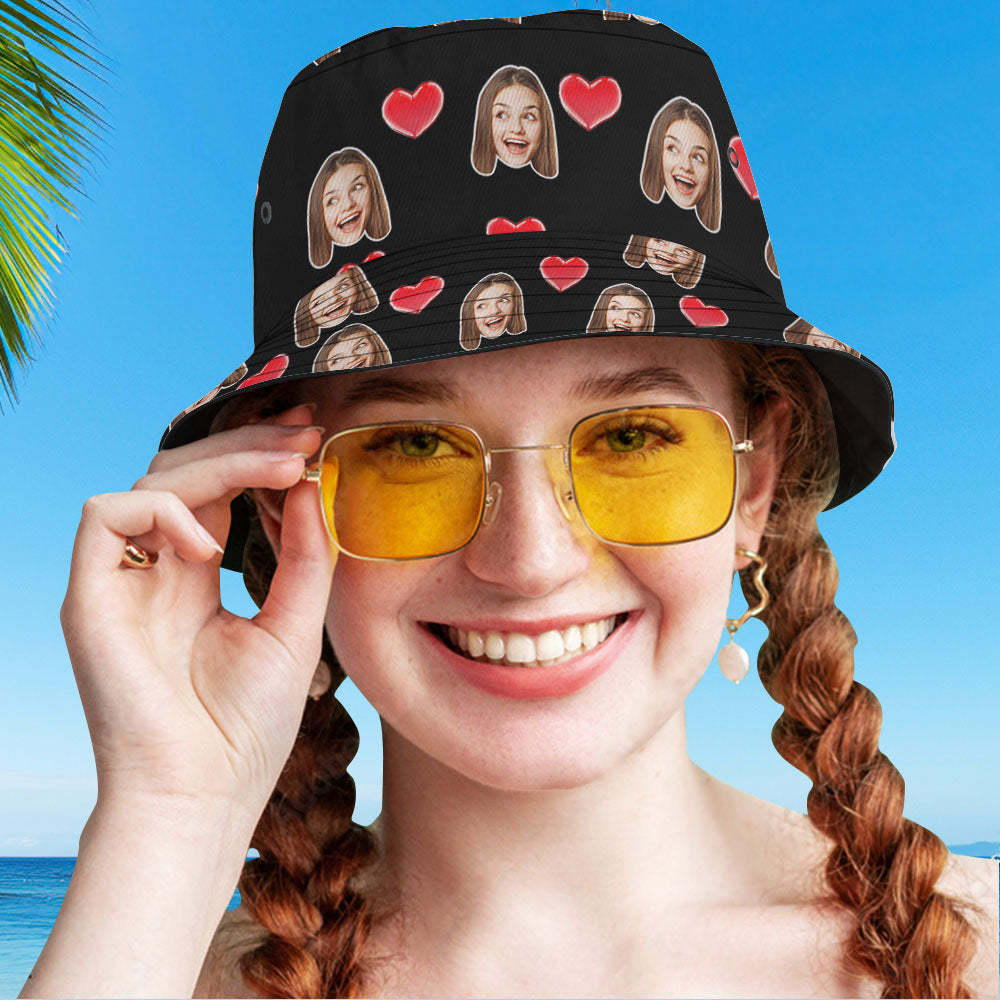 Custom Your Photo Face And Pet Summer Bucket Hat Fisherman Hat - Heart Black-MyHawaiianShirts