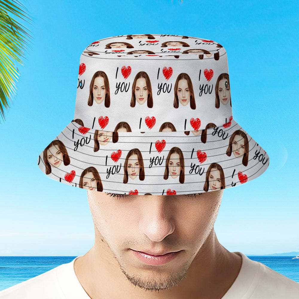 Custom Your Photo Face And Pet Summer Bucket Hat Fisherman Hat - I love You-MyHawaiianShirts