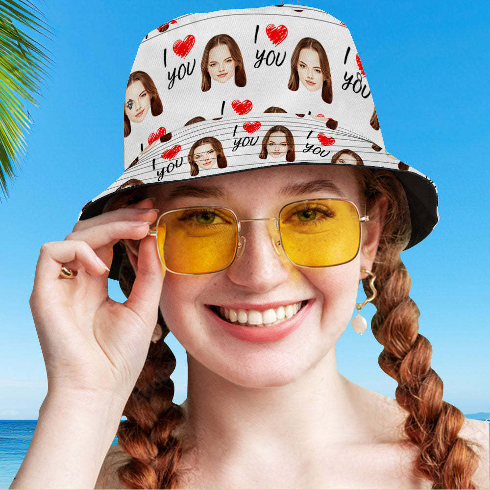 Custom Your Photo Face And Pet Summer Bucket Hat Fisherman Hat - I love You-MyHawaiianShirts