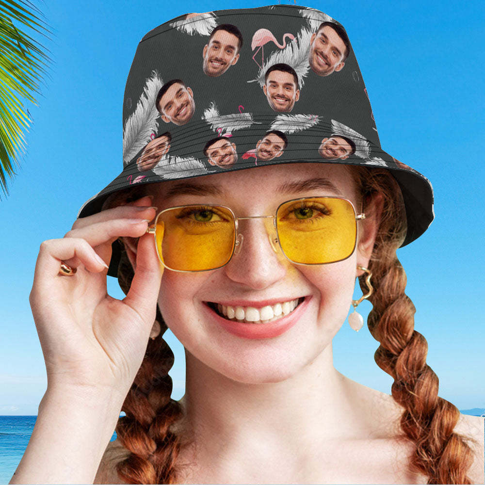 Custom Photo Gift Funny Cartoon Flamingo Bucket Hat Hawaiian Fisherman Hat-MyHawaiianShirts