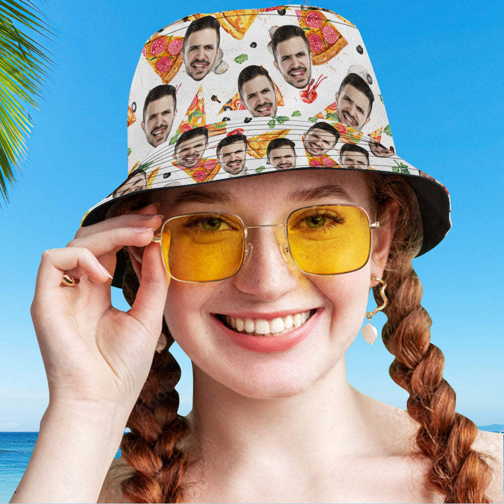 Custom Bucket Hat Personalize Face Pizza Bucket Hat Summer Wide Brim Fisherman Hat Gifts-MyHawaiianShirts