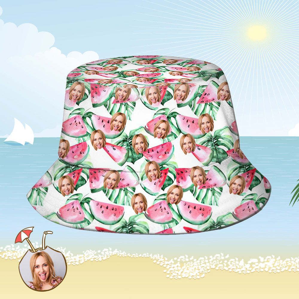 Custom Bucket Hat Personalized Face All Over Print Tropical Flower Print Hawaiian Fisherman Hat - Watermelon-MyHawaiianShirts