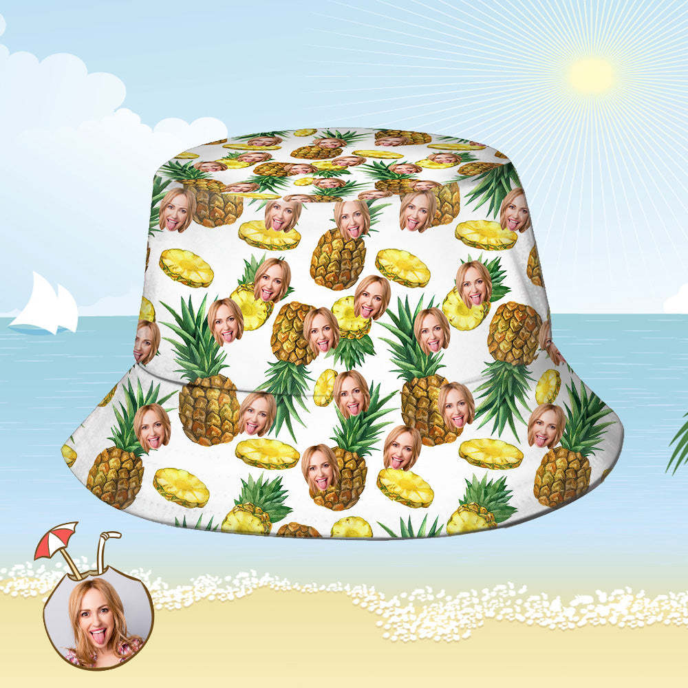 Custom Bucket Hat Personalized Face All Over Print Tropical Flower Print Hawaiian Fisherman Hat - Pineapple-MyHawaiianShirts