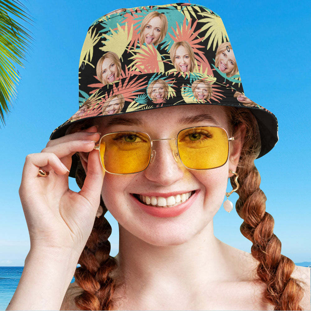 Custom Bucket Hat Personalized Face All Over Print Tropical Flower Print Hawaiian Fisherman Hat - Leaves-MyHawaiianShirts