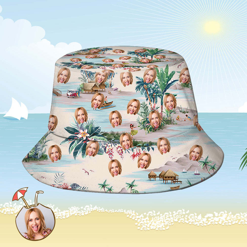 Custom Bucket Hat Personalized Face All Over Print Tropical Flower Print Hawaiian Fisherman Hat - Sea View-MyHawaiianShirts