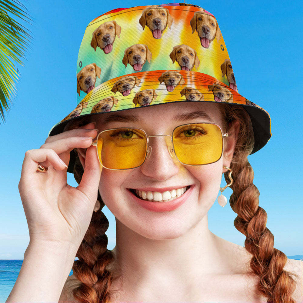 Custom Bucket Hat Unisex Face Bucket Hat Personalize Wide Brim Outdoor Summer Cap Hiking Beach Sports Hats Rainbow Color Bucket Hat Gift for Lover-MyHawaiianShirts