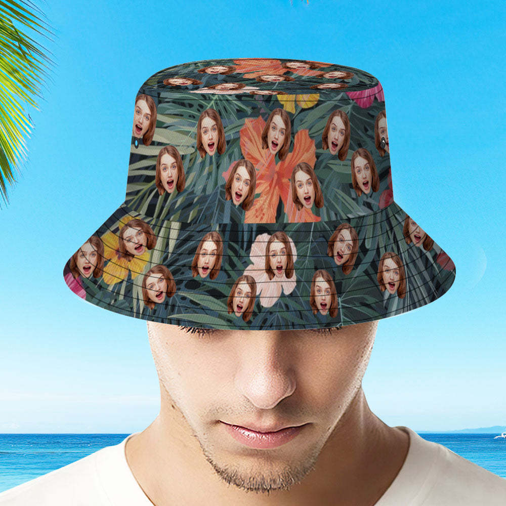 Custom Bucket Hat Unisex Face Bucket Hat Personalize Wide Brim Outdoor Summer Cap Hiking Beach Sports Hats Hawaiian Style Gift for Lover-MyHawaiianShirts
