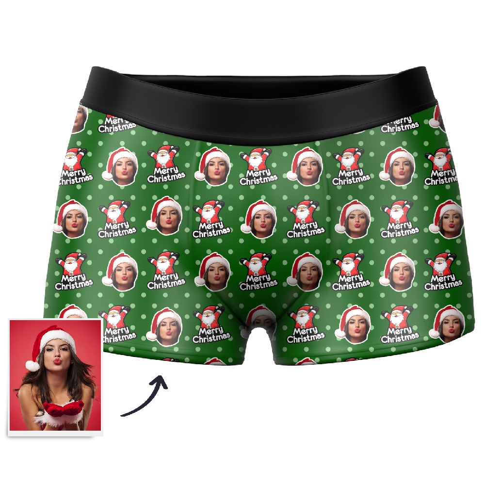 Men's Christmas Hat Custom Santa Claus Face Boxer Shorts幕Getphotoblanket