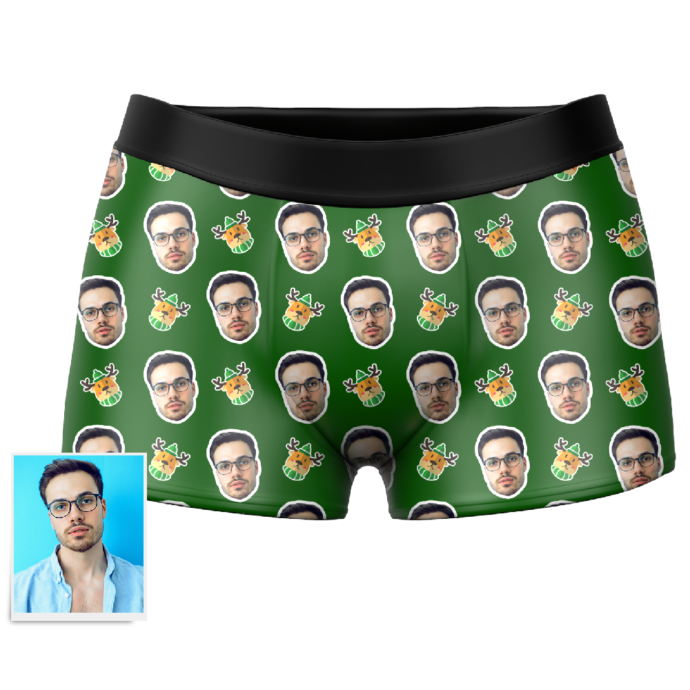 Men's Christmas Elk Custom Face Boxer Shorts幕Getphotoblanket