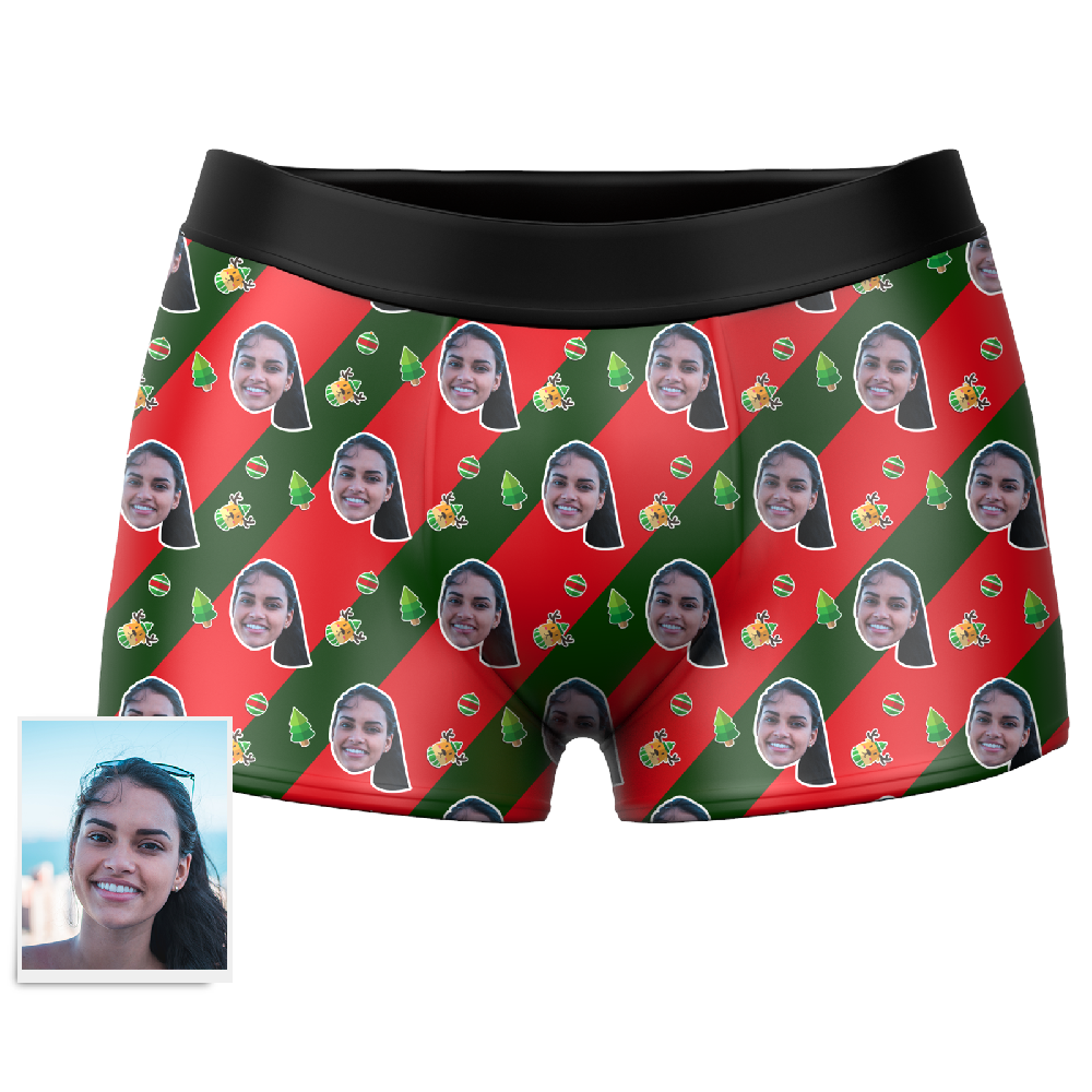 Men's Christmas Gifts Stripe Custom Face Boxer Shorts幕Getphotoblanket